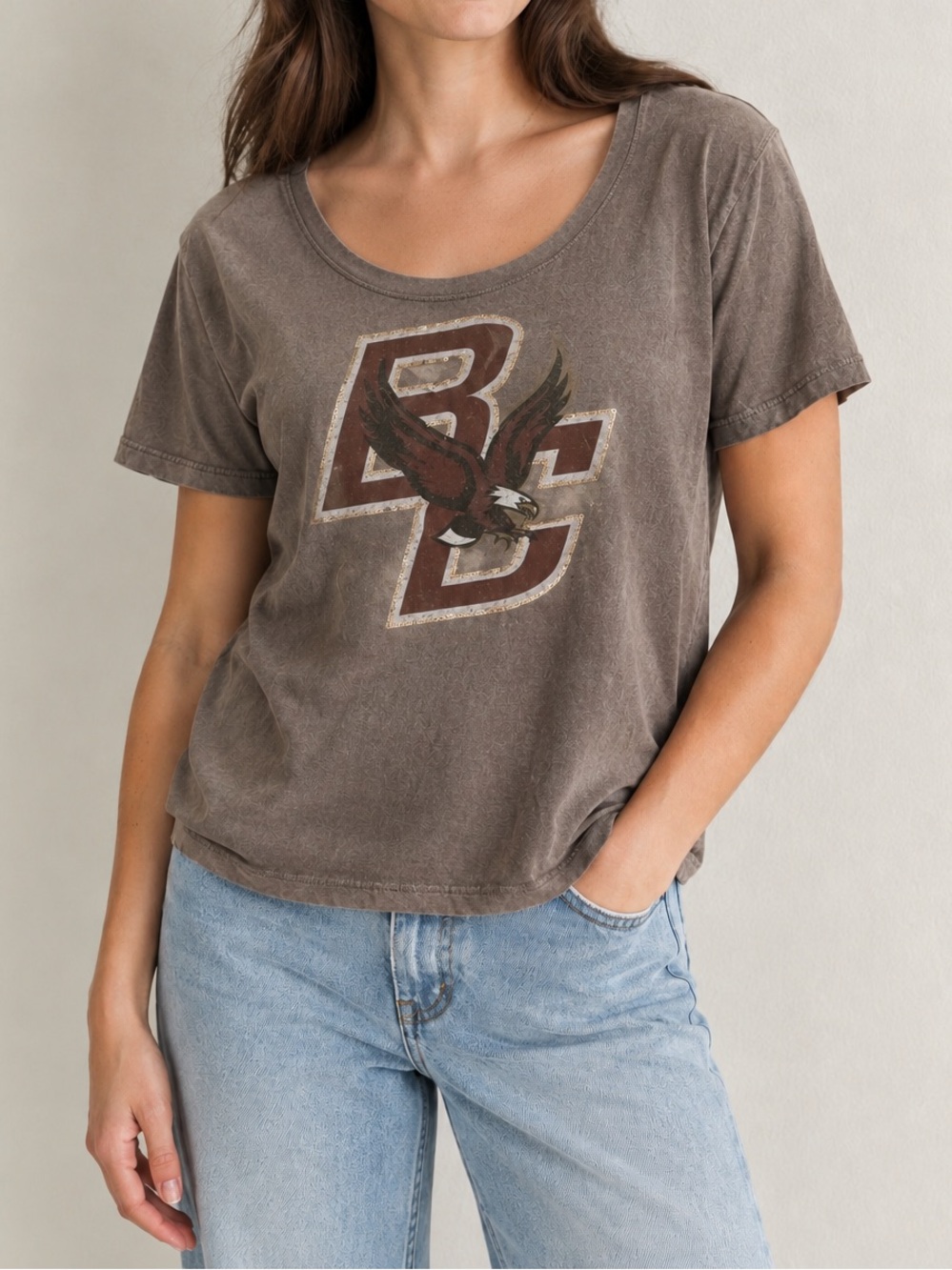 47 Brand Boston College BC Gold Sequin Graphic Tee Small Medium Maroon Gray